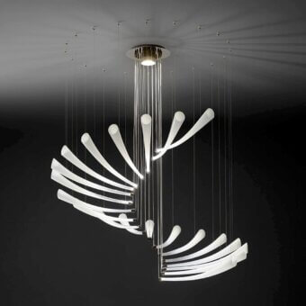 Distinguished Italamp Pulsa Spira suspension lamp with twenty artistic blown glass pendants and iron grey metal structure