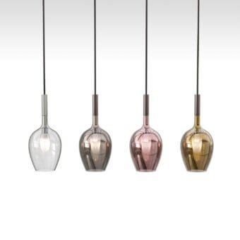 Exclusive Italamp Rosè suspension lamp with cascading blown glass diffusers in clear, silver, rose, and gold shiny coating finishes