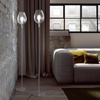 Superior Italamp Rosè floor lamp with transparent coated glass diffuser and sleek silver-colored metal structure