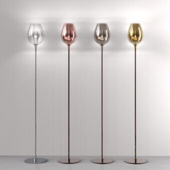 Elegant Italamp Rosè floor lamp with clear coated glass diffuser and metal structure in glossy finish