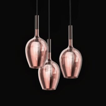 Exceptional Italamp Rosè suspension lamp with transparent blown glass diffuser and glossy cylindrical metal element