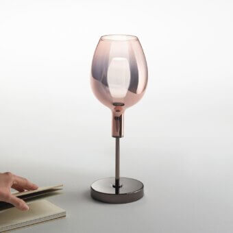 Elegant Italamp Rosè table lamp with rose to grey glass diffuser and polished bronze metal structure