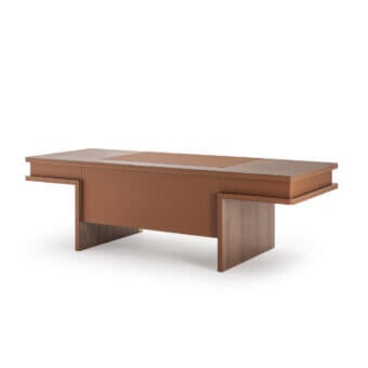 Superior Turri Echo desk with warm brown walnut wood top and smooth matte finish crafted in Italy