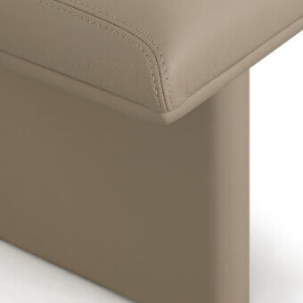 Distinguished Turri Zero bench crafted in smooth taupe leather with clean lines and double-stitched detailing