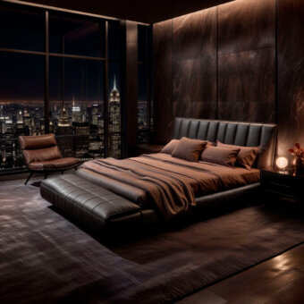 Superior WAYNE Enterprises WE-067 lounge chair crafted in dark brown leather with lacquered legs and black structure cover
