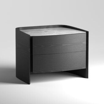 Distinguished WAYNE Enterprises WE-072 nightstand with dark gray wood veneer and mottled marble top in matte finish