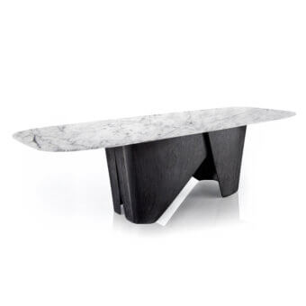 Distinguished WAYNE Enterprises WE-114 table with luxury marble top and dark wood veneer base crafted with a matte finish