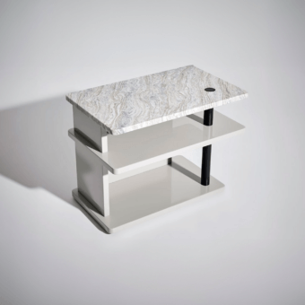 Superior Bolzan Letti Dominic side table crafted in lacquered HDF with marbled stone-like top and crisp white frame