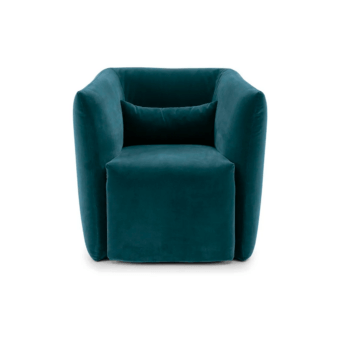 Lavish Bolzan Letti Jill lounge chair upholstered in plush teal textile exhibiting seamless, rounded volumes