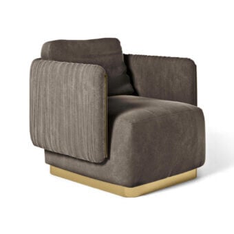 Distinguished Formitalia Jacqueline lounge chair in dark brown textile with metallic lacquered gold base
