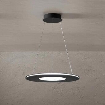 Superior Stillux Avalon suspension lamp with a circular steel structure and bright white light source in matte dark finish
