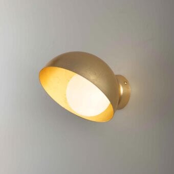 Superior Stillux Helo wall lamp with handmade matt white blown glass and gold leaf finished metal hood