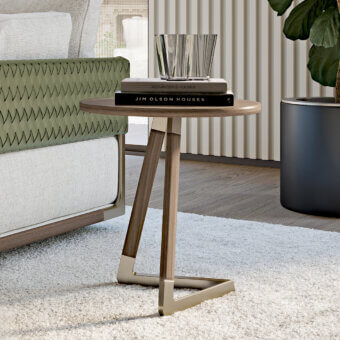 Innovative Turri Drum side table with walnut wood top and bronze or champagne metal accents