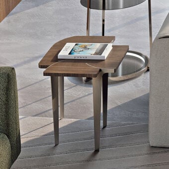 Distinguished Turri Soul side table with a flower-shaped wood top and slender satin-finish metal legs crafted in Italy