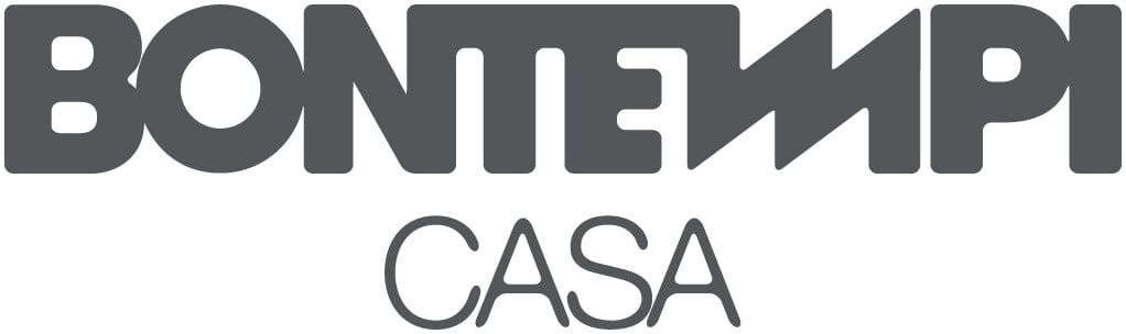 Bontempi Casa logo, dark gray sans-serif text with integrated arrow shapes, and smaller script "CASA" below on a white background.