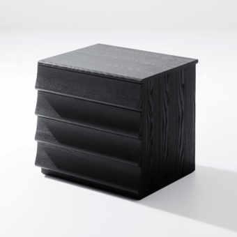 Superior Bolzan Letti Rideaux nightstand with undulating surfaces crafted in matte black ash wood exhibiting visible grain