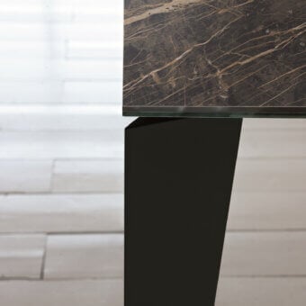 Distinguished Bontempi Cruz extendable table with captivating marble-effect tabletop and sleek matte black rectangular leg