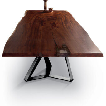 Distinguished Bontempi Millennium table with a glossy dark brown wood tabletop and sleek geometric black metal base
