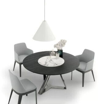 Elegant Bontempi Millennium table with dark wood, cool marble insert, and geometric metallic base