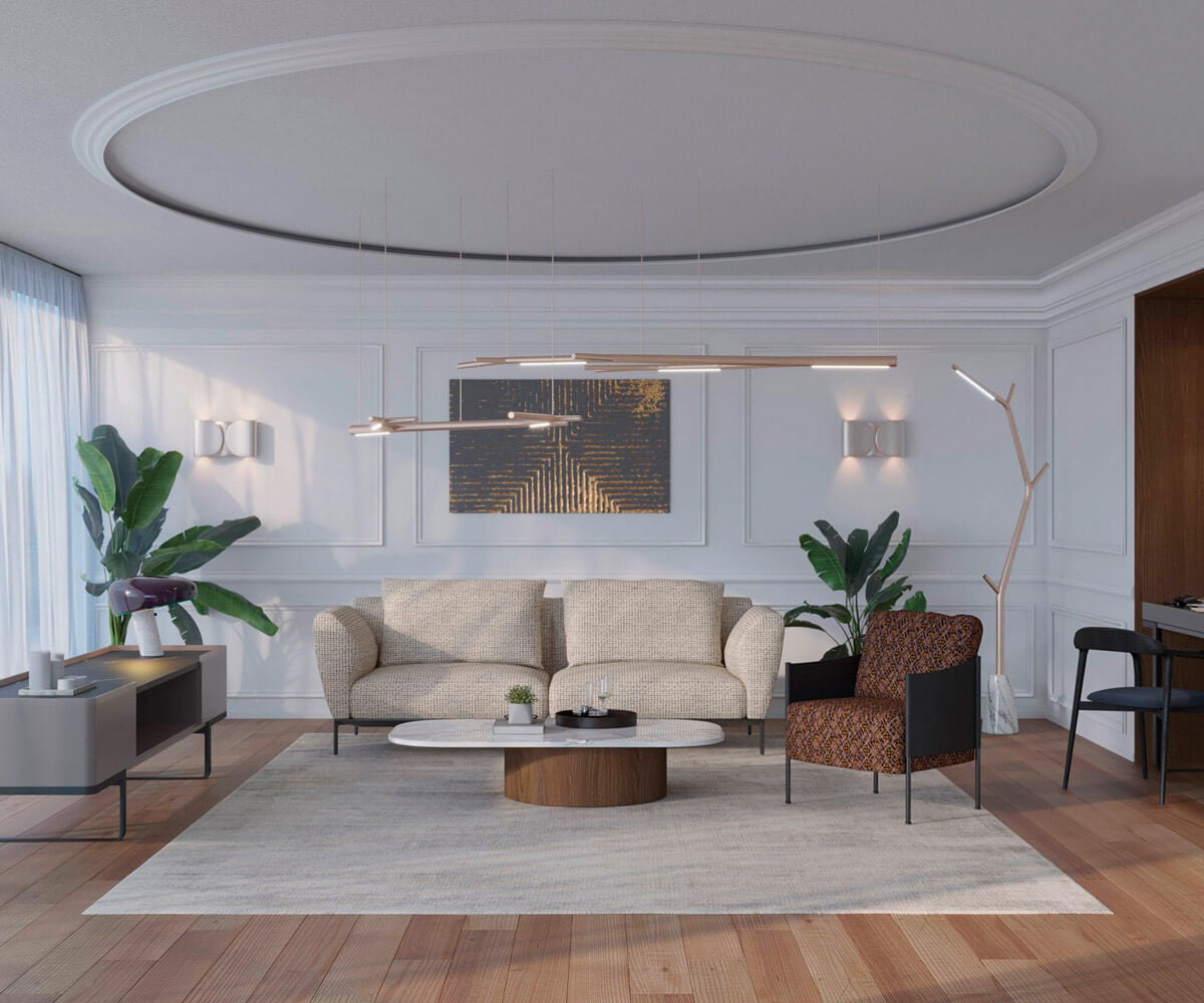 Exceptional Horm Aira floor lamp with tree-like silhouette crafted in gold painted brass and premium marble base