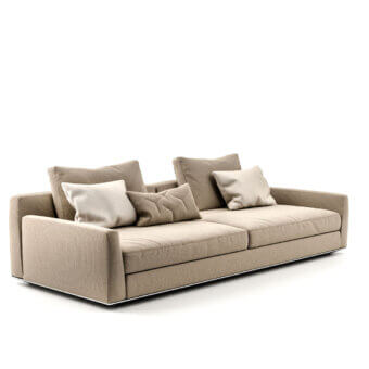 Distinguished Horm Ellington sofa crafted with soft matte beige textile and a light aluminum frame showcasing Italian tailoring