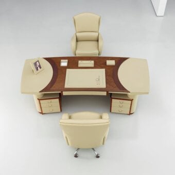 Lavish Mascheroni Planet Special Edition desk crafted in light beige and reddish-brown wood with natural leather upholstery and smooth finish