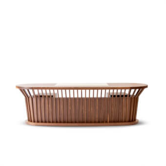 Lavish Mascheroni Velasca desk crafted in Canaletto walnut with bovine leather and vertical wood slats