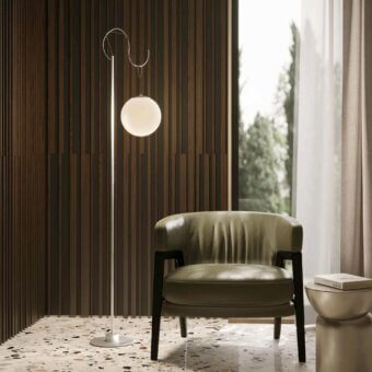 Exceptional Stillux Balloons floor lamp with slender metal stand and spherical matt white glass shade