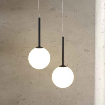 Distinguished Stillux Balloons suspension lamp with spherical matte white glass shade and dark metal stem