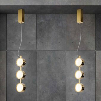 Superior Stillux Circle suspension lamp with circular patterned matt white glass diffusers encased in hammered metal frames