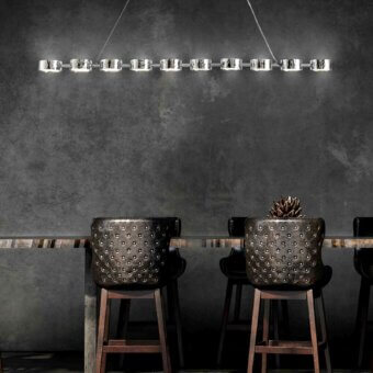 Distinguished Stillux Circle suspension lamp with evenly spaced circular matt white glass diffusers encased in hammered metal frames