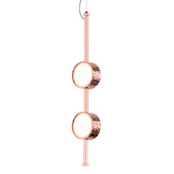 Distinguished Stillux Circle suspension lamp with circular matt white glass diffusers and glossy rose gold hammered metal rims