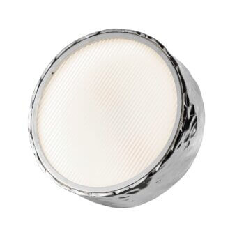 Distinguished Stillux Circle wall lamp with circular matt white glass diffuser and refined hammered silver-colored metal frame