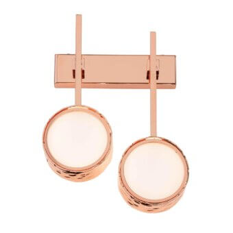 Distinguished Stillux Circle wall lamp crafted in Italy with circular matt white glass diffusers and glossy copper-toned hammered metal frame