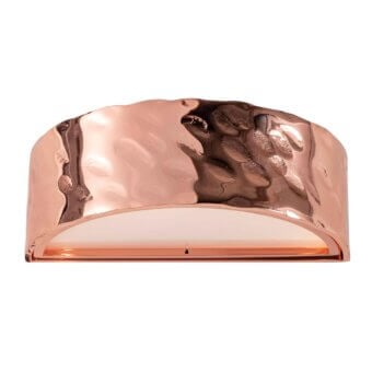 Distinguished Stillux Circle wall lamp with semicircular matt white glass and hammered copper-toned metal frame