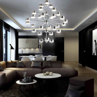 Superior Stillux Globe ceiling lamp crafted in smooth metal with thirty arms and polished reflective silver finish
