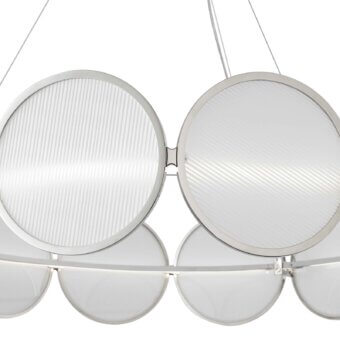 Exceptional Stillux Globe suspension lamp with twelve circular white glass diffusers and thin metal edging