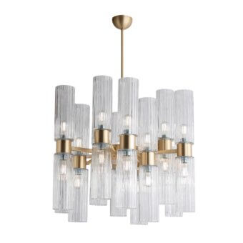 Distinguished Stillux Lighting Lab ceiling lamp with branching gold-colored metal and vertically-oriented clear glass lampshades