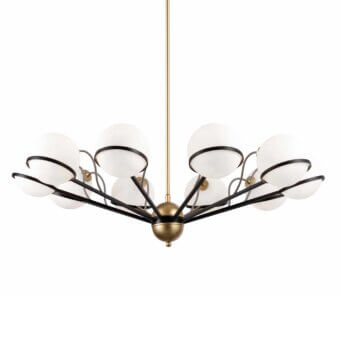 Distinctive Stillux Lighting Lab ceiling lamp with ten frosted white glass spherical shades and black metal arms
