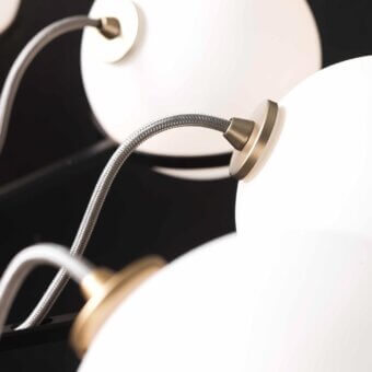 Superior Stillux Lighting Lab ceiling lamp with ten spherical white glass shades and gold-toned metal fittings