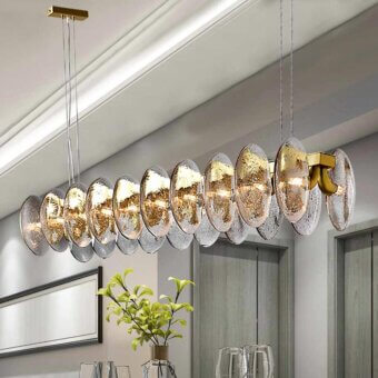 Distinguished Stillux Lighting Lab suspension lamp with twenty curved shapes and translucent glass diffusers, crafted with a gold-toned interior
