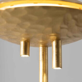 Innovative Stillux Orbital suspension lamp with hammered gold metal and integrated cylindrical LED light sources