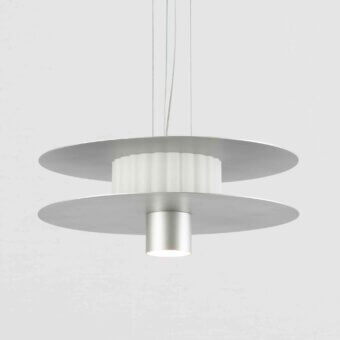 Distinguished Stillux Overlay Suspension Lamp with layered geometric silhouette and channeled matt white glass diffuser in silver metal