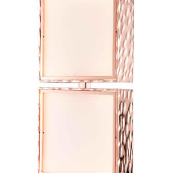 Exceptional Stillux Square suspension lamp with white glass diffusers and hammered metal in rose gold or copper finish