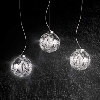 Elegant Stillux The Light suspension lamp with three transparent shades and chrome metal frame