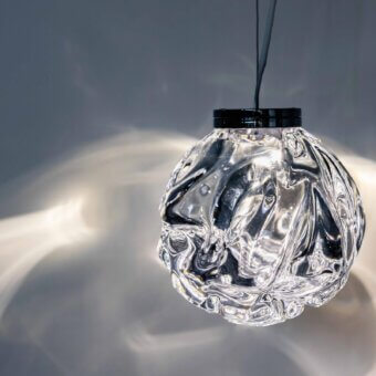 Exceptional Stillux Light suspension lamp with transparent textured Certified Lead Crystal and sleek chrome metal frame