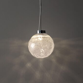 Exceptional Stillux Light Suspension Lamp with transparent faceted Certified Lead Crystal diffuser and sleek chrome metal frame