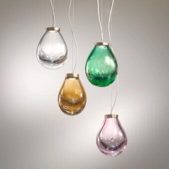 Stylish Stillux The Light suspension lamp with chrome metal frame and transparent Certified Lead Crystal diffuser boasting a glossy finish