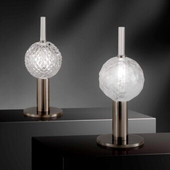 Distinguished Stillux Light Table Lamp with lead crystal shade and smooth metal structure in bronze or dark silver satin finish