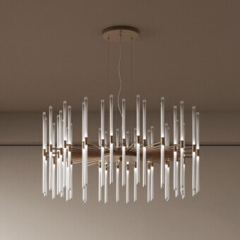 Exceptional Stillux Line suspension lamp with tubular frosted pyrex glass diffusers and a bronze-like metal structure
